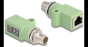 Delock M12 Adapter X-coded 8 pin male to RJ45 jack Cat.5e with mounting hole straight green