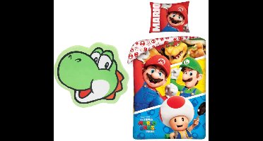 Super Mario Dekbedovertrek met kussen - 140 x 200 cm - Gevormd kussen