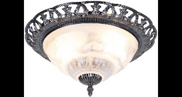 Plafondlamp wit Woonkamerlamp antiek zilver rond, retro lamp parelmoer sierlijke elementen, metaal, 2x E14 stopcontacten, DxH 33x17 cm