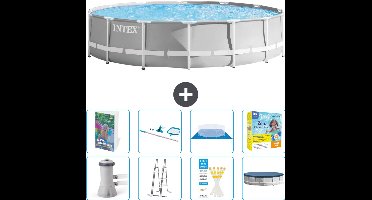 Intex Rond Prism Frame Zwembad - 427 x 107 cm - Grijs - Inclusief Pomp - Ladder - Grondzeil - Afdekzeil - Schoonmaakset - Onderhoudspakket - 9-delig