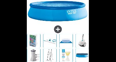 Intex Rond Opblaasbaar Easy Set Zwembad - 457 x 107 cm - Blauw - Inclusief Pomp - Ladder - Grondzeil - Afdekzeil - Schoonmaakset - Stofzuiger - 9-delig