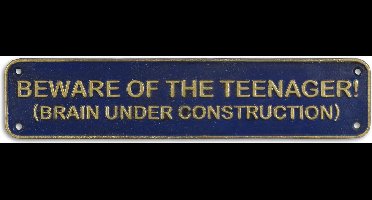 Gietijzeren - wandbord - Beware of the teenager brain under construction - gietijzer