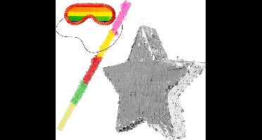 Pinata Zilver Ster 45cm + Pinata Stok + Pinata Blinddoek