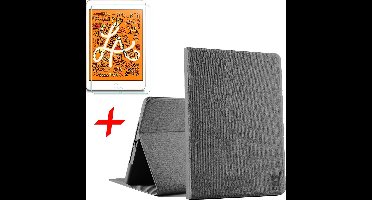 Hoes geschikt voor Apple iPad Mini 5 (2019) + Screenprotector - Canvas Eco Kunstleer Smart Book Case Hoesje - iCall - Grijs