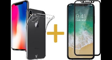 Transparant Siliconen Hoesje geschikt voor Apple iPhone Xs / X + Screenprotector Volledig Dekkend Zwart - TPU Case van iCall