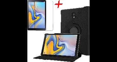 Hoesje geschikt voor Samsung Galaxy Tab A 10.5 (2018) - 360 Graden Draaibaar Book Case Zwart + Screenprotector Gehard Glas Tempered Glass van iCall