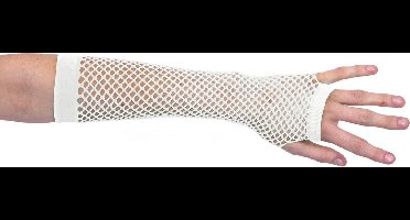 Atosa Carnaval verkleed handschoenen - visnet stof - wit - vingerloos - dames - elastiek