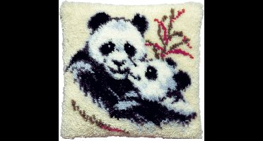 Pako Smyrna knoop kussen borduurpakket - Panda met jong - geprint stramien - 013.075 - DIY kit