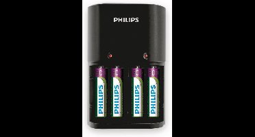 Batterijlader 1/4 x AA/AAA, 170/80 Ma, 220/240V, Incl 4 Philips Batterijen AAA 800 mAh