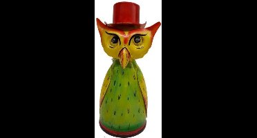 Fairtrade beeldje metalen uil met rode hoed