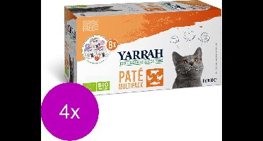 Yarrah Bio Kat Mult-Pack Alu Kuip - Kip, Kalkoen & Rund - Kattenvoer - 4 x (8 x 100 g) NL-BIO-01