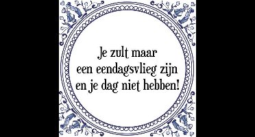 Tegeltje met Spreuk (Tegeltjeswijsheid): Je zult maar een eendagsvlieg zijn en je dag niet hebben + Kado verpakking & Plakhanger