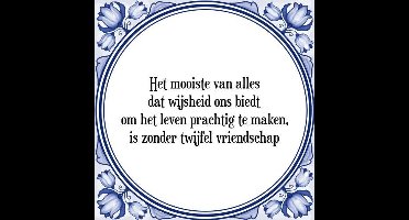 Tegeltje met Spreuk (Tegeltjeswijsheid): Het mooiste van alles dat wijsheid ons biedt om het leven prachtig te maken, is zonder twijfel vriendschap + Kado verpakking & Plakhanger