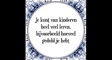 Tegeltje met Spreuk (Tegeltjeswijsheid): Je kunt van kinderen heel veel leren, bijvoorbeeld hoeveel geduld je hebt + Kado verpakking & Plakhanger