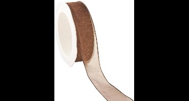 Wired organzalint Bruin 25 mm / 20 mtr. Organza lint met draad