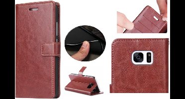 Hoesje geschikt voor Samsung Galaxy S6 - Kunstleren Portemonnee Hoesje Bruin - Kunstlederen Wallet Case TPU - Book Case - Flip Cover - Klap - 360 beschermend Telefoonhoesje