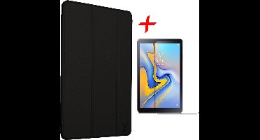 Hoesje geschikt voor Samsung Galaxy Tab A 10.5 (2018) - Tri-Fold Book Case Zwart + Screenprotector Gehard Glas Tempered Glass van iCall