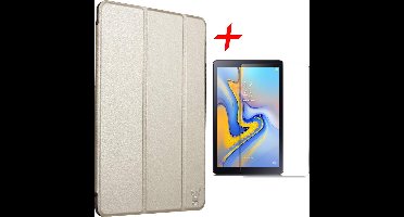 Hoesje geschikt voor Samsung Galaxy Tab A 10.5 (2018) - Tri-Fold Book Case Goud + Screenprotector Gehard Glas Tempered Glass van iCall