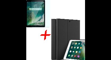 Hoes + Screenprotector geschikt voor iPad 2017 / 2018 9.7 inch - Book Case Mat Zwart + Screenprotector