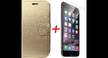 Hoesje geschikt voor Apple iPhone 6/6s - Kunstlederen Siliconen TPU Bookcase + Screenprotector Tempered Glass - Goud - van iCall