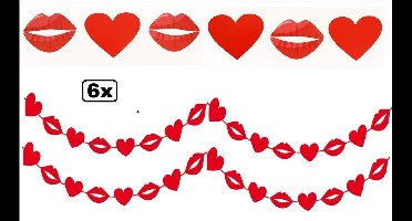 6x Guirlande hartjes en kusjes 300cm - Slinger liefde huwelijk love hart kus