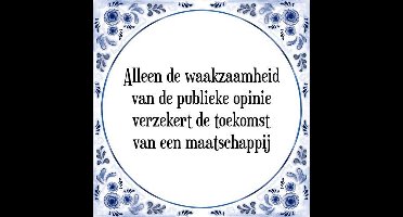 Tegeltje met Spreuk (Tegeltjeswijsheid): Alleen de waakzaamheid van de publieke opinie verzekert de toekomst van een maatschappij + Kado verpakking & Plakhanger