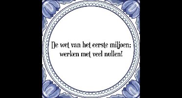 Tegeltje met Spreuk (Tegeltjeswijsheid): De wet van het eerste miljoen; werken met veel nullen! + Kado verpakking & Plakhanger