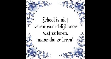 Tegeltje met Spreuk (Tegeltjeswijsheid): School is niet verantwoordelijk voor wat ze leren, maar dat ze leren! + Kado verpakking & Plakhanger