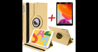 Hoes + Screenprotector geschikt voor iPad 2020 / 2019 10.2 Inch - Draaibare Book Case Hoesje Tablethoes Goud