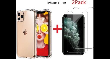 Ntech hoesje Geschikt voor iPhone 11 Pro Transparant Hoesje + 2X Screenprotector