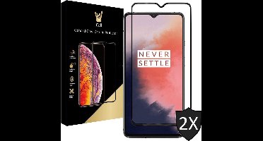 Screenprotector geschikt voor OnePlus 7T - Tempered Glass Gehard Glas - Full Screen Cover Volledig Beeld - iCall - 2 Stuks