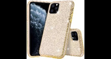Ntech hoesje Geschikt voor iPhone 11 Pro Max Glitter TPU Back Hoesje - Goud