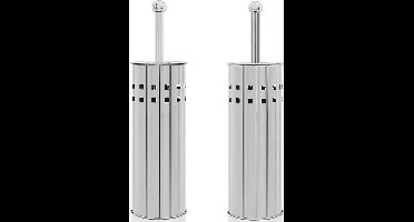 2 x RVS Toiletborstel in houder - Toiletborstelhouder - Wc borstel