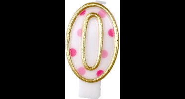 Haza Original Verjaardagskaars Cijfer 0 Goud/roze 6 Cm