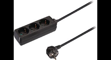 Nedis Stekkerdoos - Randaarde stekker / Type F (CEE 7/7) - 3-wegs - 3.00 m - 3680 W - 16 A - Soort aarding: Zijcontacten - 230 V AC 50/60 Hz - Hoek van stopcontact: 45 ° - H05VV-F 3G 1,5 mm² - Zwart