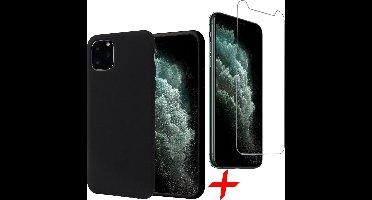Hoesje geschikt voor iPhone 11 Pro - Screenprotector GlassGuard - Zwart Liquid Siliconen Case