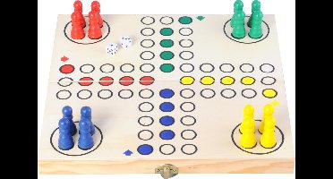 Ludo Opklapbaar Hout – Reisspel 30 x 30 cm – Met Opbergvak – Klassiek Familiespel voor 4 Spelers – Bordspel voor Thuis & Onderweg – Longfield Games