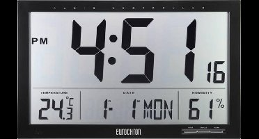 Eurochron EFWU Jumbo 100 Wandklok Zendergestuurd 370 mm x 230 mm x 30 mm Zwart