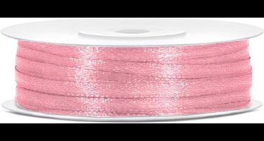 PartyDeco - Satijn lint roze 3mm/rol 50m