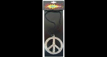 PartyXplosion Hippie ketting - Peaceteken van metaal - 6cm