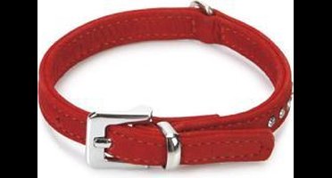 Beeztees leren halsband Buffalo Strass. Rood. 27 cm x 10 mm.