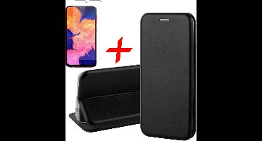 Hoesje geschikt voor Samsung A10 en Screenprotector - Book Case Slim Wallet Zwart + Screen Protector