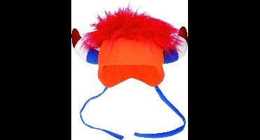 Oranje Vikinghoed - Voorzien van 2 kinveters - oranje met rood-wit-blauw