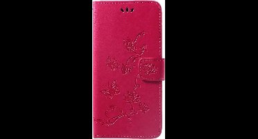 Shop4 - Huawei P Smart Plus Hoesje - Wallet Case Bloemen Vlinder Donker Roze