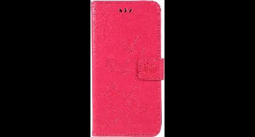 Shop4 - Geschikt voor Samsung Galaxy A6 Plus (2018) Hoesje - Wallet Case Bloemen Vlinder Donker Roze