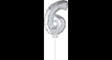 Cijfer ballon 6 Zilver met stokje | 40cm