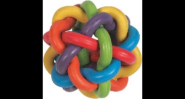 Flamingo hondenspeelgoed – Spaco Bal Ø10cm – kleurrijke gevlochten speelbal van rubber – apporteerspeeltje voor honden