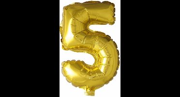 Folie Ballon Cijfer 5 Goud 41cm met rietje