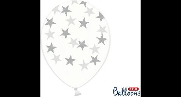 Ballonnen clear met zilveren ster 50 stuks