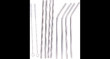 Rietjes 21 cm herbruikbaar / afwasbaar - 8 stuks RVS - wasbare en herbruikbare drinkrietjes